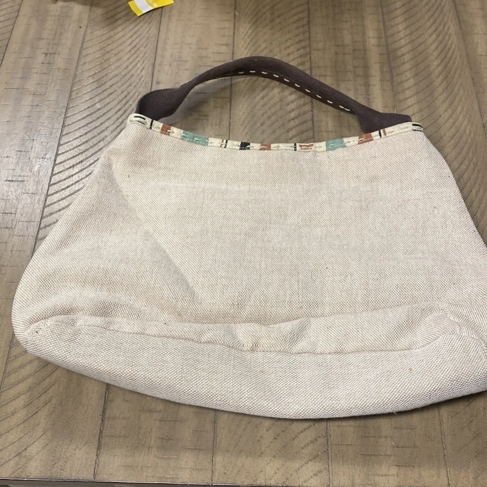 Nine West Boho Beaded Linen Tote Shoulder Bag with Gemstone Accents